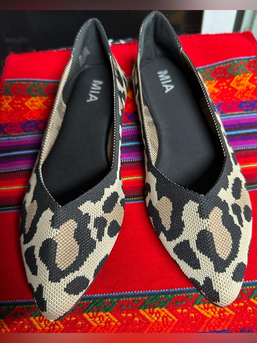 MIA Leopard-Print Pointed Flats in Tan and Black